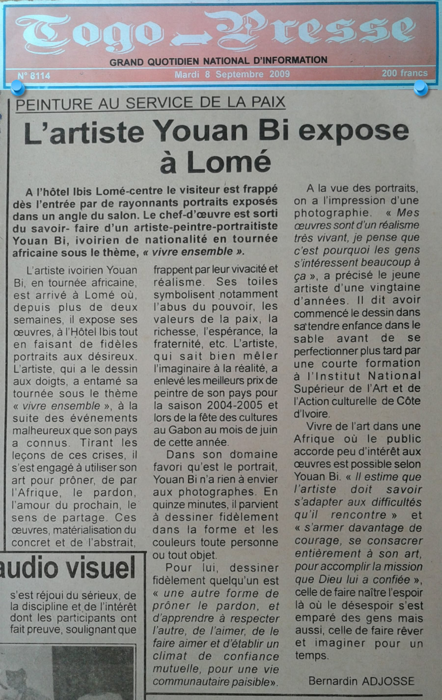 L'ARTISTE YOUAN BI EXPOSE A LOME